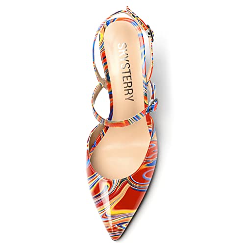 SKYSTERRY Women's Sexy Patent Buckle Pointed Toe Wedding Slingback Wedge High Heel Pumps Shoes 3.3 Inch3