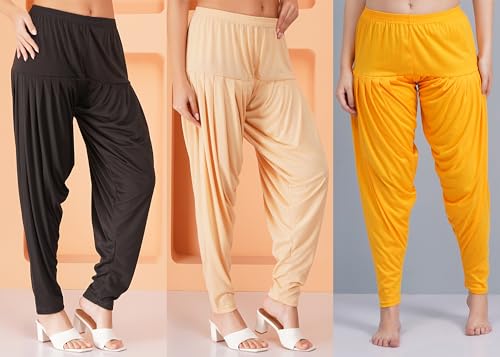 Image of Buy That Trendz Combo Offer (Pack of 3) Cotton Viscose Lycra Dhoti Patiyala Salwar Harem Bottoms Pants for Womens (White, Maroon, Black)