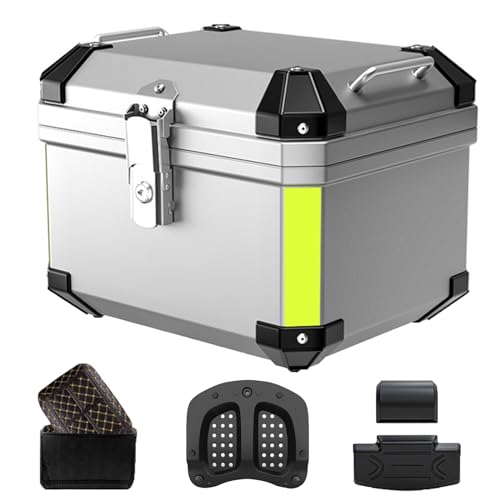 Bauletto Moto Alluminio Top Case Universale 36L 45L 55L 65L Baule Moto Valigia Impermeabile, Bauletti Moto per Conservazione Casco(Nero,45L)