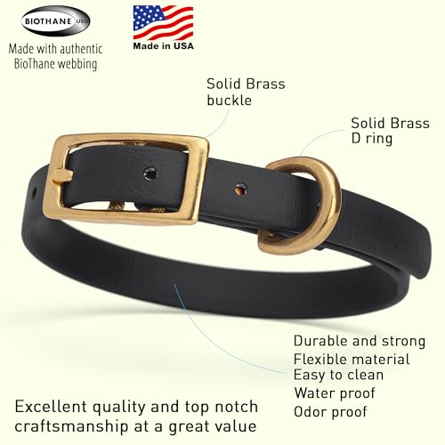 Image of Viper Biothane Heavy Duty Waterproof Dog Collar Strong Coated Nylon Webbing w /Solid Brass Hardware Odor-Proof Easy to Clean High Performance Fits Small Medium or Large Dogs, Black