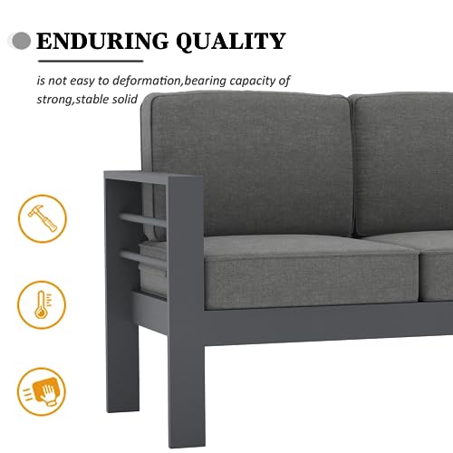LayinSun Outdoor Aluminum Furniture Set, 5 Pieces Patio Sectional Conversation Chat Sofa Modern Seating Set with Coffee Table - Thumbnail 5