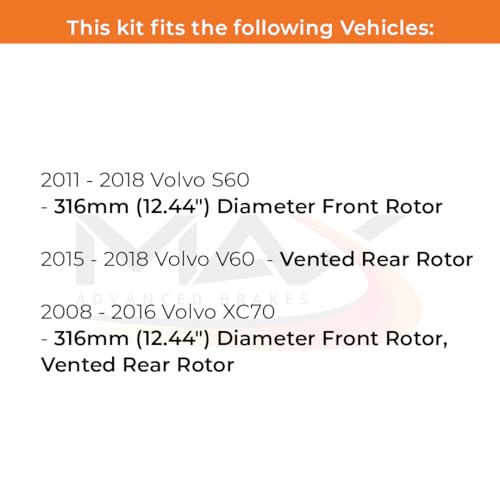 Image of Max Advanced Brakes Front & Rear Brake Kit Compatible With 2011 2012 2013 2014 2015 2016 2017 2018 Volvo S60 V60 XC70 Replacement Premium OE Disc Brake Rotors and Ceramic Brake Pads