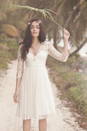 Image of Simple Short Wedding Dresses for Bride 2025 Elegant Off the Shoulder Ruffle Satin Bridal Shower Dress for Women