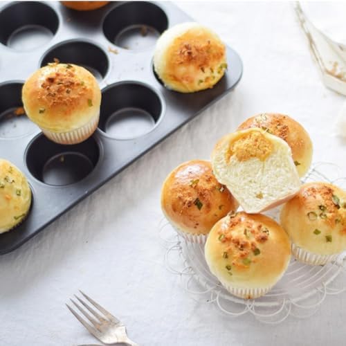 12 Cup Muffin Pan，Carbon Steel Cupcake Pan Muffin,Nonstick Cake Molds/Tin,for Baking Muffins Cupcakes, BPA Free,Easy Release & Clean, Oven Safe–Set of 2 (black) - Thumbnail 4