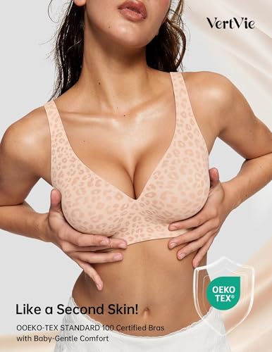 Image of Vertvie Jelly Wireless Bras for Women Push Up Plunge Seamless T-Shirt Bras No Underwire Supportive Full Coverage Bralettes