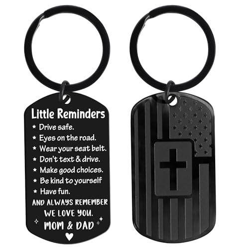 EoBeCy Drive Safe Keychain Gift for Boys, New Driver Stainless Steel Keyring for 16 Year Old Teen Boy Girls, 16th Birthday Gifts for Son Daughter, First Car Accessories Gift from Mom Dad