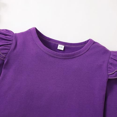 Image of Magic Park 1-14Y Toddler Ruffle T Shirt Girls Solid Color Blouse Kids Girl Short Long Sleeve Tops Casual Tee
