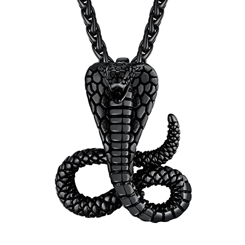 Richsteel Cola Serpiente Colgante Cobra Negro Hombre con Collar de Cadenas 55cm