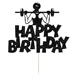 Sleyberoy Gym barbell Happy Birthday Cake Topper, Weightlifting Cross Fit Fitness Theme Cake Party Decor (barbell)
