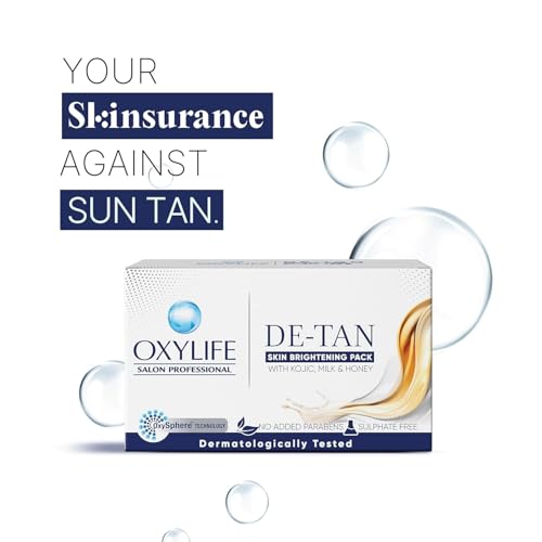 Image of Oxylife Salon Professional De-Tan Pack - 48g x 3 (144g) | 15-Min Tan Removal Cream | With Kojic Acid, Milk & Honey | Suitable for Men & Women | Dermatologically Tested | Sulphate & Paraben Free