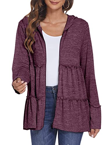 DEESHA Full Zip Up Hoodie for Women Pleated Tiered Ruffle