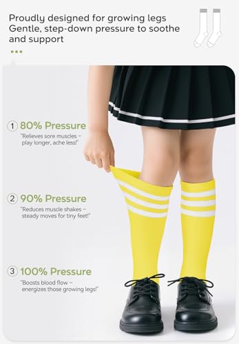 Zando Kid Soccer Socks Three Stripe Knee High Youth Softball Baseball Tube Compression Athletic Socks Children Halloween Cosplay for Boys Baby Girls Stockings 1 Pairs Yellow Black Striped 4-6 Years - Thumbnail 2