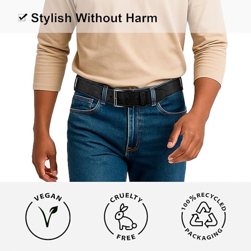 Men's Cork Belt – Vegan Leather Alternative, 1.38" Casual Strap with Black or Silver Buckle, Non-Leather, Gift Ready2