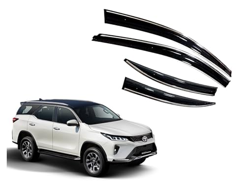 Image of CAR SAAZ Chrome Line Door Visor for Fortuner Type 3 (2016-2021)(Set of 4Pcs) | Rain Guard | Wind Deflector