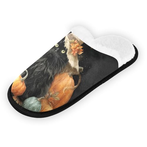 Halloween Cat Cute Black Slippers For Women Men Soft Memory Foam Non-Slip Hallowmas Winter Indoor House Shoes Travel Slipper2