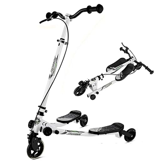 WOOKRAYS Scooter for Kids, 3 Wheel Swing Wiggle Scooter, Foldable Kick Speeder Drifter with Adjustable Height for Boys/Girl/5 Years Old and Up (Black)