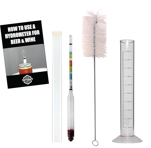 Tapcraft - Gravity Testing Kit – Hydrometer and Test Jar with Cleaning Brush & Brewing Guide – for Beer, Wine & Fermentation