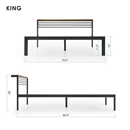 Mellow Hylle Metal Platform Bed With Headboard Shelf, Solid Pine Wood, Easy Assembly, King, Shpb-Hyk #TOP7
