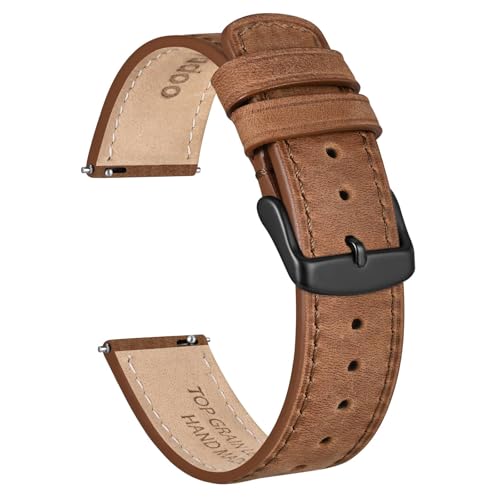 Ayadoo Bracelet de Montre en Cuir Véritable Marron Caramel de 22 mm, Bande de Barres à Ressort à Dégagement Rapide pour Hommes Femmes