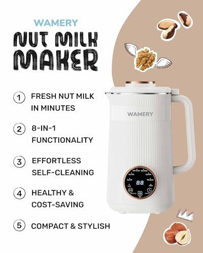 Wamery Original Nut Milk Maker Machine - 32oz Almond, Oat, Soy Milk Maker - Plant Based & Vegan Milk Maker with Delay Start, Keep Warm & Boil Water Functions