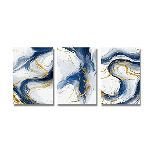 Poster simple bleu doré pour habiller un mur blanc sans cadre