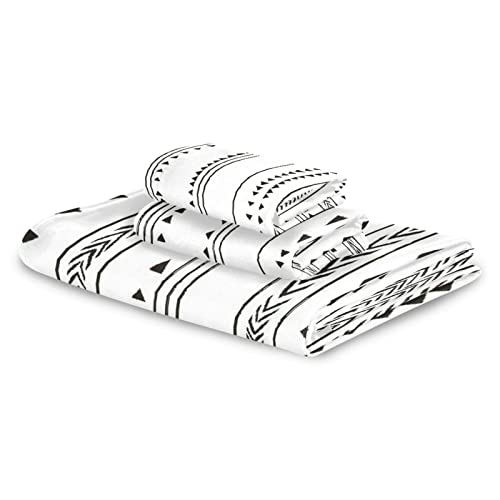 3 Piece Bath Towels Set Include 1 Bath Towel,1 Hand Towel,1 Washcloth Triangle Modern Stripe Herringbone Black White Pattern Bathroom Luxury Decor Soft Towel Sets For Hotel Swim Gym Yoga Beach Towels #TOP7