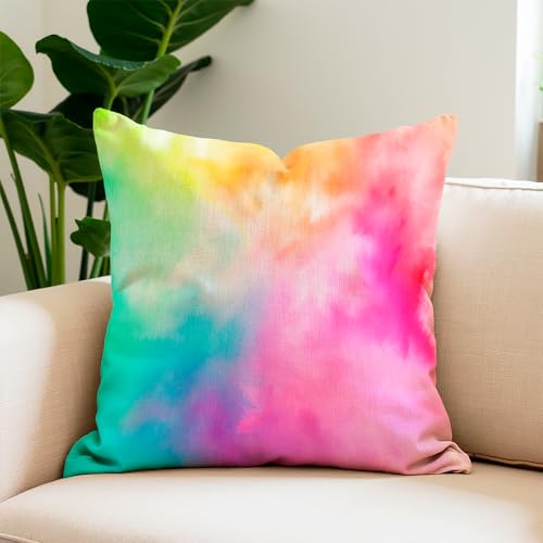 16x16 Pillow Covers,Tie Dye Throw Pillow Cover for Home Decor, Sofa Couch Pillow Covers for Living Room, Rainbow