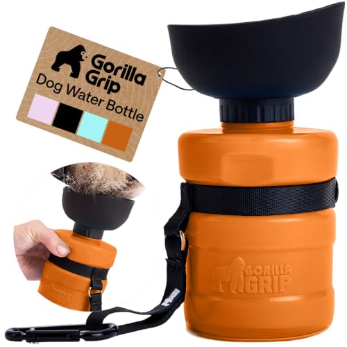 Image of GORILLA GRIP Dog Water Bottle, Portable Water Bowl Dispenser for Dogs, 12 oz Leak Proof Pet Travel Squeeze Bottles, Food Grade Silicone, To Go Puppy Essentials, Hiking Camping Trip Accessories, Orange
