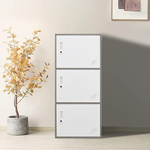 MAITER 3 Door Vertical Stackable Storage Cabinet with Lock,Metal Lcoker,Organizer for Office, Home, Gym, School,Employee,Kids.（Gary）