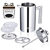 KOOYAT Cafetiere French Press Coffee Maker with Capacity of 1000ml / 8 Cup Double Walled Insulated Coffee Press for Ground Coffee at Home Travel Large Caffettiera Gift Set for Woman Man Silver Color