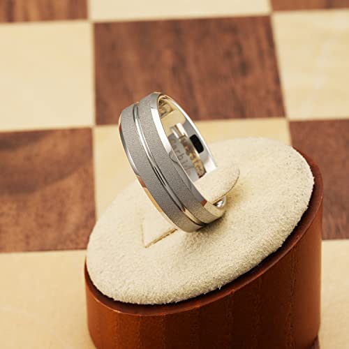 100S JEWELRY White Gold SandBlasted Finish Center Groove Tungsten Rings For Men Women Wedding Promise Engagement Band Sizes 6-16 (Custom Text Engraving, 11) - Image 3