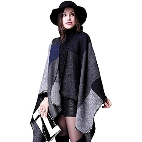 CCKUU Womens Poncho Scarf Reversible Oversized Poncho Cape Blanket Shawl Wrap Cardigans(Black) Cover