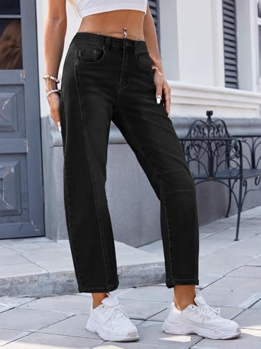 Genleck Barrel Jeans Women Wide Leg Cropped Jeans High Waisted Baggy Boyfriend Mom Denim Ankle Pants with Pockets（Nature Black,10） — view 4