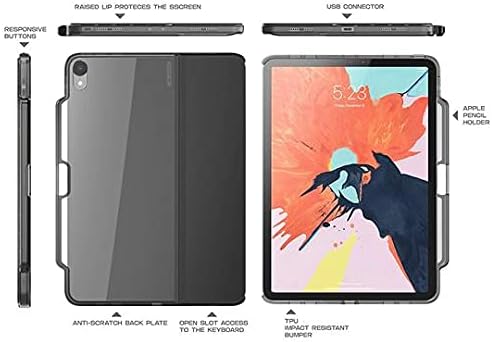 i-Blason Case for iPad Pro 12.9 Inch (3rd Generation) 2018, [for Use ONLY with Smart Keyboard; Compatible with Official Smart Folio] [Halo V2.0] Clear Protective Case with Pencil Holder, Black, 12.9"