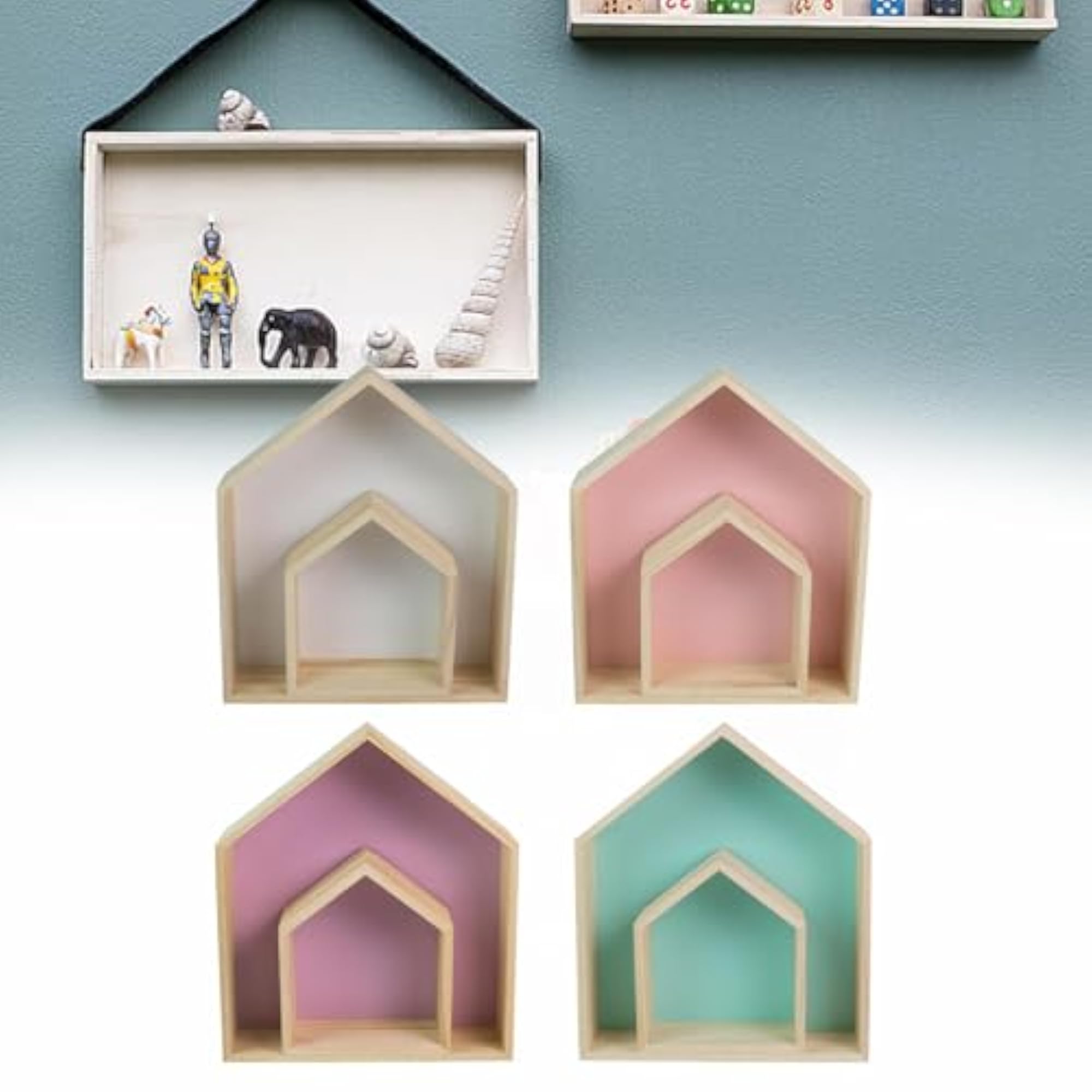 2 Pieces Wall Storage Shelves House Shaped Home Decoration