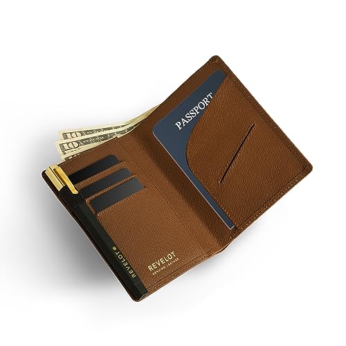 Passport Holder Wallet, Genuine Leather Travel Wallet with RFID Blocking for Men & Women / W6 (Brown Saffiano)