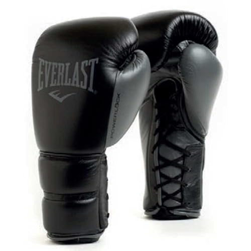 Everlast Unisex - Guantes de Boxeo para Adultos Powerlock 2 Pro Lace Guante de Entrenamiento, Negro, 14oz
