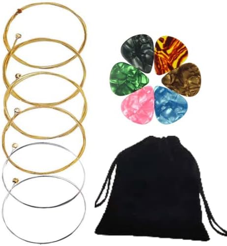 YingRen 6 pcs Steel Acoustic Guitar Strings Set for Learner-Guitar Strings for Acoustic/Electric Guitar|Ukulele+ 6 PCS Guitar Picks+Guitar Picks Bag, Yellow