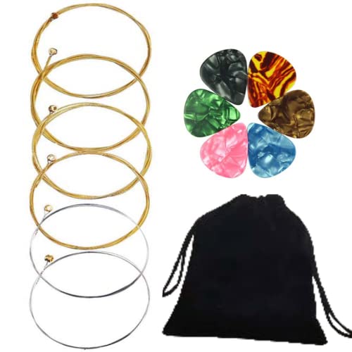 Yingren 6 Pcs Steel Acoustic Guitar Strings Set For Learner-Guitar Strings For Acoustic/Electric Guitar|Ukulele+ 6 Pcs Guitar Picks+Guitar Picks Bag, Yellow #TOP30