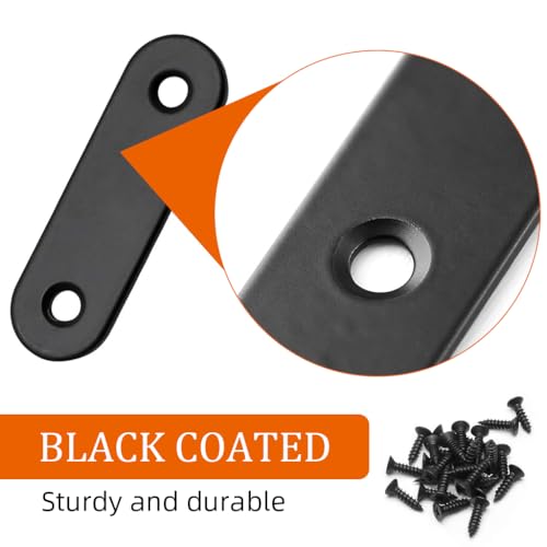 Image of Serplex 12Pcs Flat Plate Straight Brackets with Screws, Flat Brace Bracket Stainless Steel Mending Joining Plates for Wood, Board, Bed Frame, Furniture & Shelves, 50mm, Black