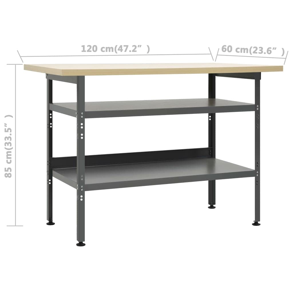 Stół warsztatowy z 3 ściankami narzędziowymi i szafką ścienną stalowy, materiał drewnopochodny, 120 x 60 x 85 cm, nośność 300 kg, nóżki z regulacją wysokości, do warsztatu i garażu