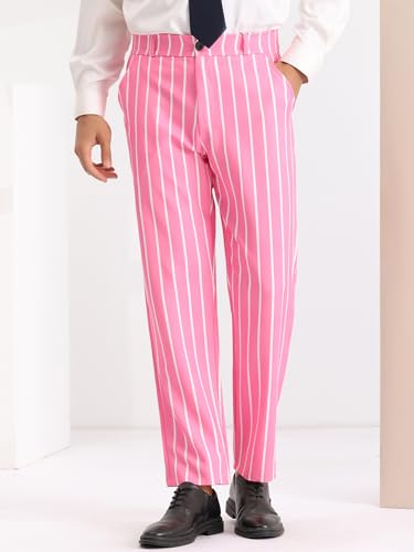 Lars Amadeus Striped Dress Pants for Men's Regular Fit Flat Front Contrast Color Business Trousers2