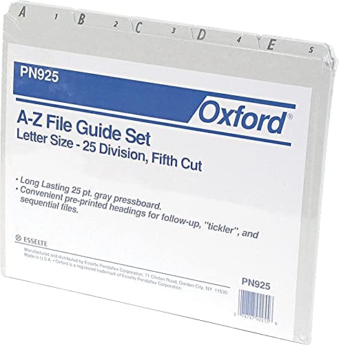 Pendaflex Pn925 Recycled Top Tab File Guides, Alpha, 1/5 Tab, Pressboard, Letter, 25/Set #TOP2