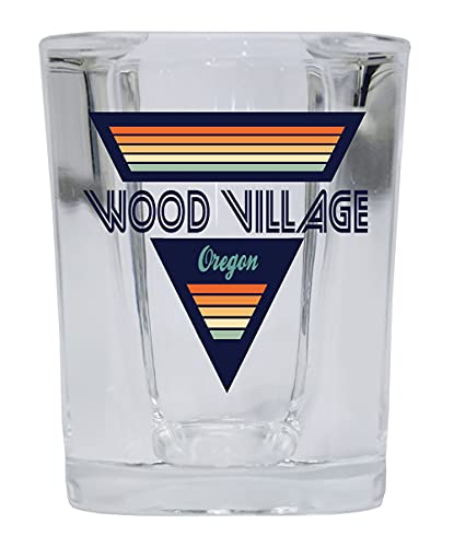 R and R Imports Wood Village Oregon 2 Ounce Square Base Liquor Shot Glass Retro Design