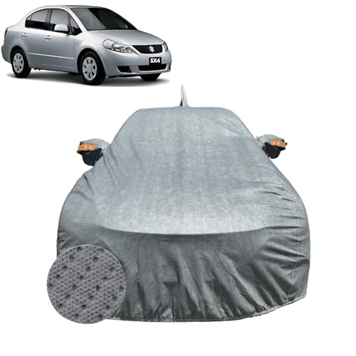 Image of Car Cover for Maruti Suzuki SX4 (2007-2014) | 100% Waterproof Cover with Reflective Mirror Pockets | Dustproof, Scratchproof, Heatproof Maruti Sx4 Car Cover |Soft Cotton Lining| Grey