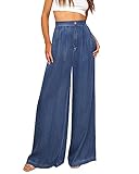 GRAPENT Jeans Flowy Pants for Women Boho Bell Bottom Pants Loose Pants for Women Summer Flare Pants for Women High Waist Tall Womens Clothing Color Classic Blue Size XXL XX-Large Size 20 Size 22