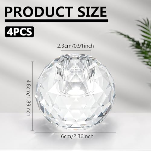 INTERWARM Bougeoirs Ronds en Cristal Lot de 4 Porte Bougies Chauffe Plat en Cristal Taillé à la Main Ensemble de Bougeoirs en Verre de 4.8x6cm Décoration Intérieure pour Dîner de Mariage Clair – vue 2