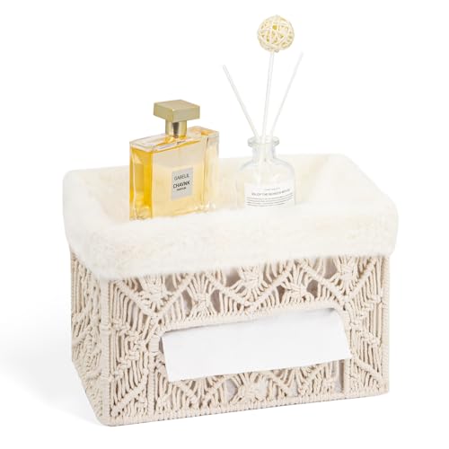 OPULANE Rectangle Tissue Box Cover with Tray, Boho Decor Facial Tissue Holder Storage Organizer...
