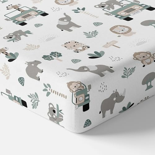 Baby Comfort Nursery Spannbetttuch aus 100 % Baumwolle, passend für 130 x 80 cm ausziehbare Kleinkinder-/Babybett-Matratze (Safari-Autos)