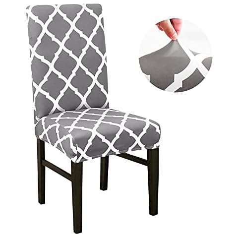 Chair Covers,OKYUK Dining Chair Covers Set of 4/6,Elastic Chair Protector Stretch Removable Washable Seat Covers for Dining Room Wedding Banquet Party Decoration (Gray, 6) Cover